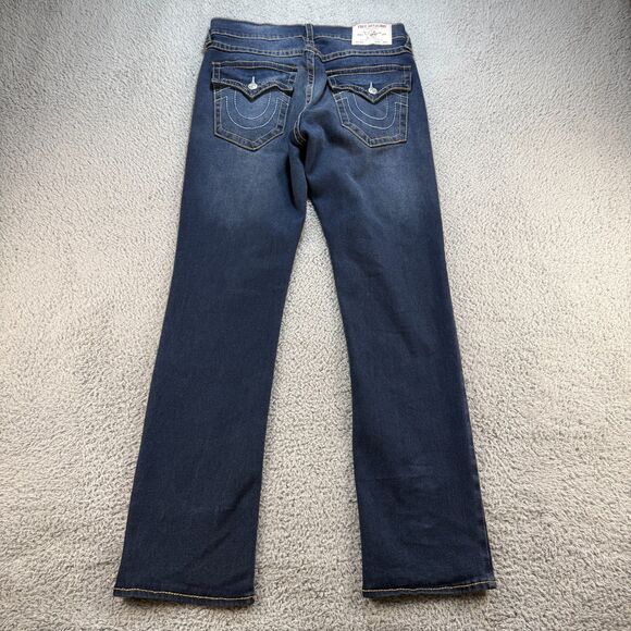 True Religion Ricky Jeans 33x33 Big T Relaxed Straight Flap Pocket Blue Denim - Picture 3 of 14